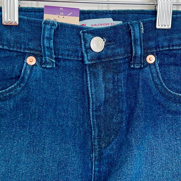 NWT Levi's Girls' Kids Girlfriend Dark Blue Cuffed Stretch Midrise Shortie Sz 10 - Picture 2 of 5